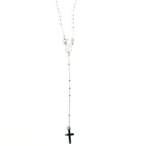 Collana Rosario Y realizzata in argento 925 con palline diamantate da 2 mm 1°. Lunghezza 45 cm