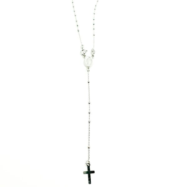 Collana Rosario Y realizzata in argento 925 con palline diamantate da 2 mm 1°. Lunghezza 45 cm